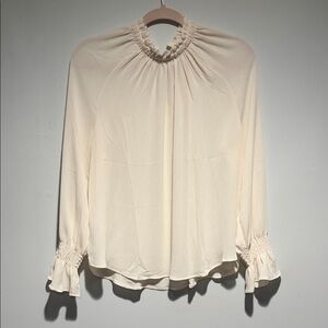 LOFT Cream Ruffle Neck Blouse